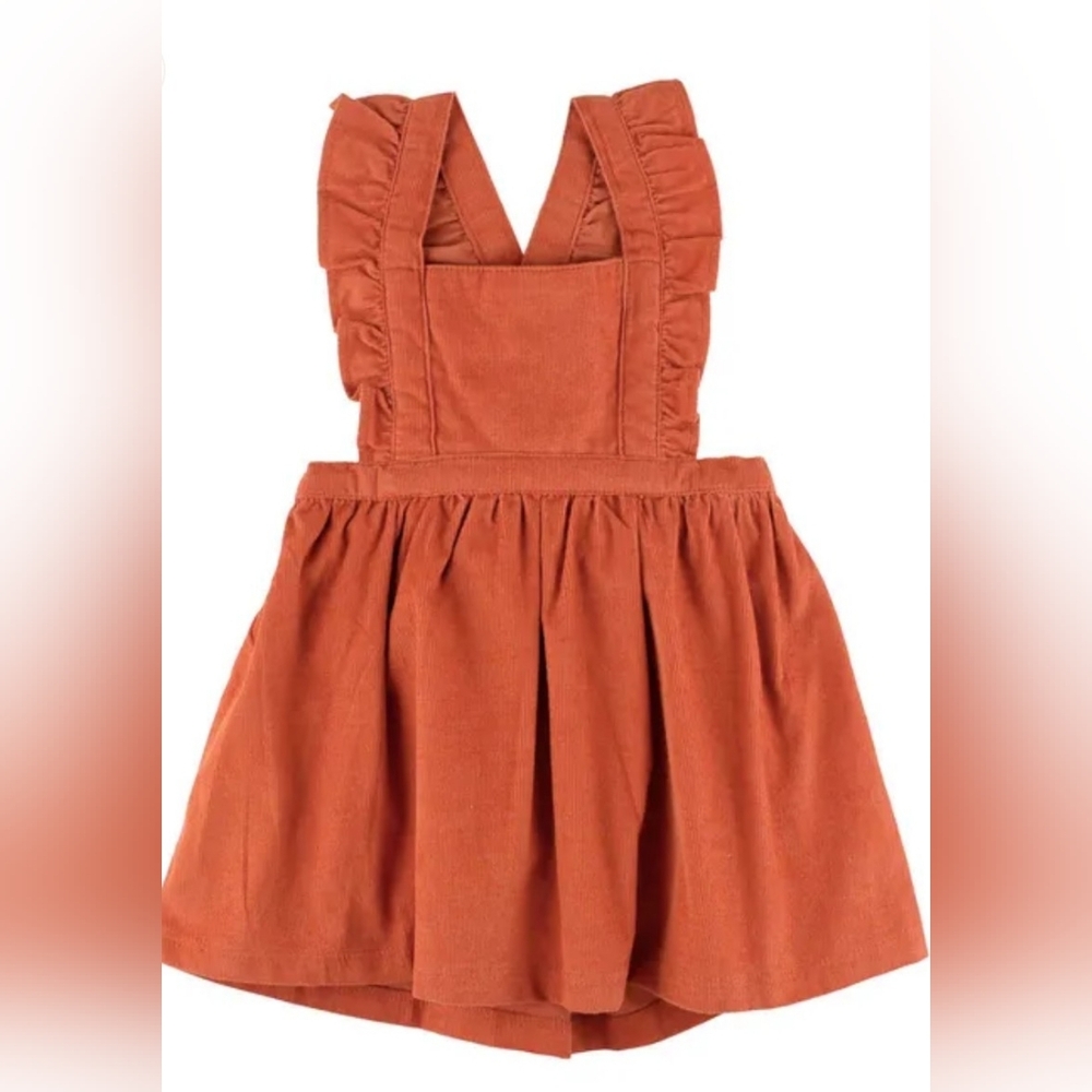 RuffleButts Burnt Sienna Corduroy Cross-Back Ruffle Dress